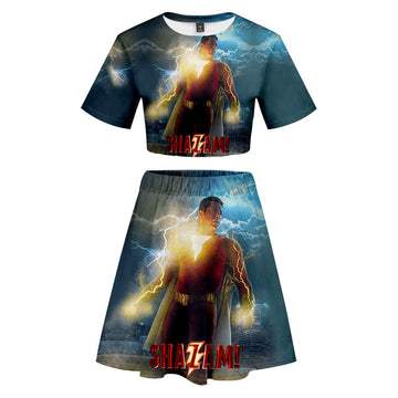 Shazam! Cosplay Disfraz Adulto Mujeres Camiseta Top Corto Falda Trajes Halloween Carnaval Traje De Fiesta